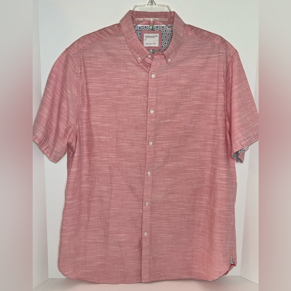 Denim & Flower Mens Heathered Pink Button Down Slim Fit Short Sleeve Shirt‎ XL